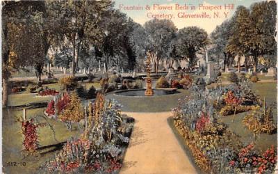 Fountain & Flower Beds Gloversville, New York Postcard