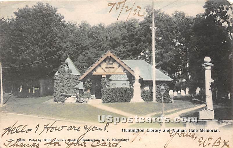 Huntington Library & Nathan Hale Monument - New York NY Postcard