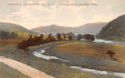 Looking up the Delaware Valley Hancock, New York Postcard