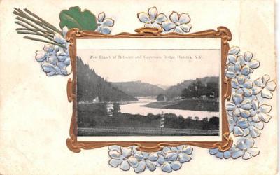 West Branch of Delaware & Suspension Bridge Hancock, New York Postcard