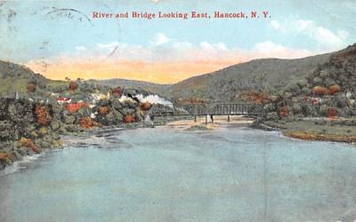 River & Bridge Hancock, New York Postcard