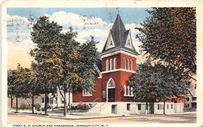 First ME Church & Parsonage Johnson City, New York Postcard
