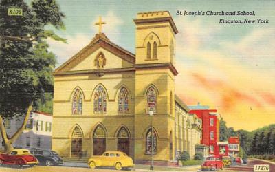 St Josephs Church and School Kingston, New York Postcard