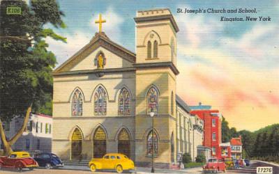 St Josephs Chuch and School Kingston, New York Postcard