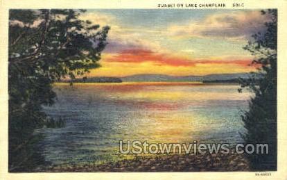 Sunset - Lake Champlain, New York NY Postcard