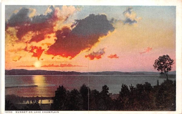 Sunset Lake Champlain, New York Postcard
