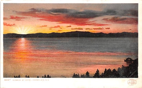 Sunrise at Hotel Lake Champlain, New York Postcard
