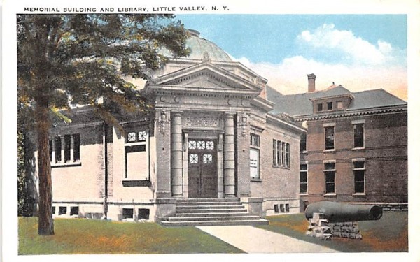 Memorial Building & Library Little Valley, New York Postcard