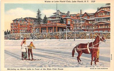 Ski Joring on Mirror Lake Lake Placid, New York Postcard