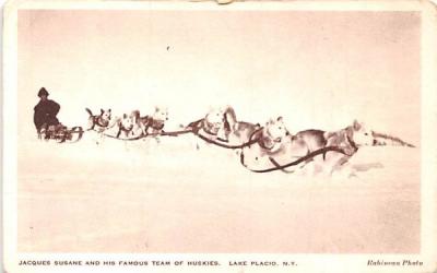 Jacques Susane & His Famous Team of Huskies Lake Placid, New York Postcard