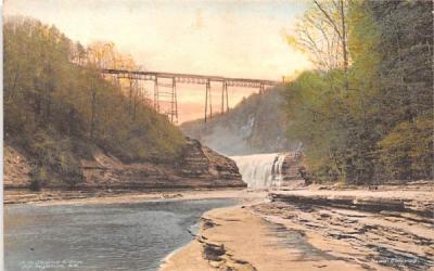 Upper Falls & Portage Bridge Letchworth, New York Postcard