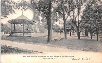 Park with Soldiers Monument Little Falls, New York Postcard