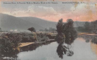 Delaware River, Walk to Meadow Brook in distance Margaretville, New York Postcard