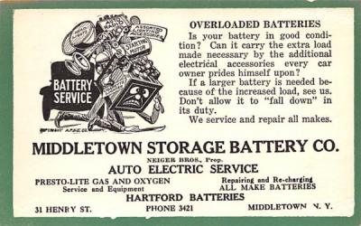 Middletown Storage Battery Co New York Postcard