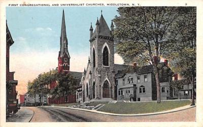 First Congregational & Universalist Churches Middletown, New York Postcard