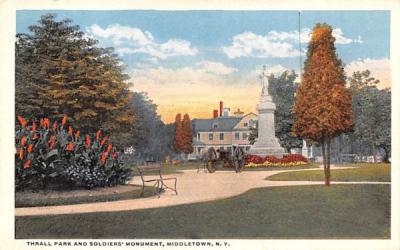 Thrall Park & Soldiers' Monument Middletown, New York Postcard