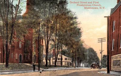 Orchard Street & First Presbyterian Church Middletown, New York Postcard