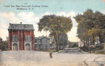 Corner East Main Street & Academy Avenue Middletown, New York Postcard
