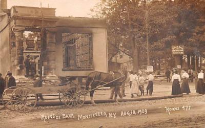 Ruins of Bank from fire 1909 Monticello, New York Postcard