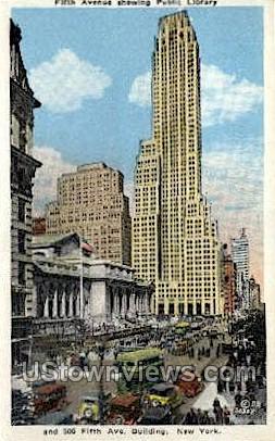Fifth Avenue showing Public Library - New York City Postcards, New York NY Postcard