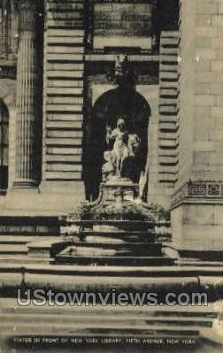 Statue in front of New York Library - New York City Postcards Postcard