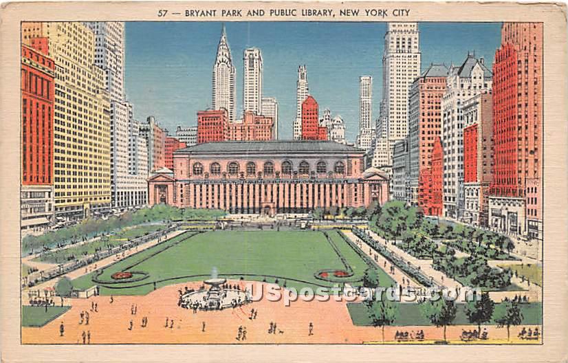Bryant Park & Public Library - New York City Postcards, New York NY Postcard