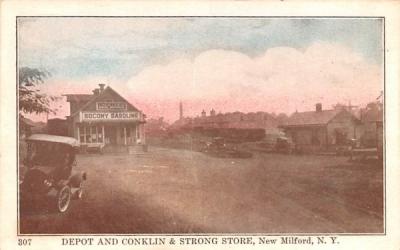 Depot & Conklin & Strong Store New Milford, New York Postcard