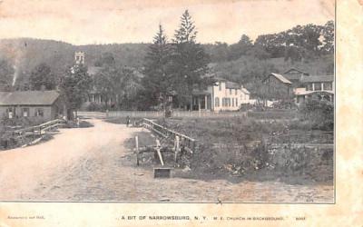 ME Church in the Background Narrowsburg, New York Postcard