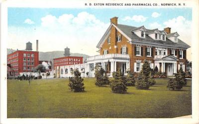RD Eaton Residence & Pharmacal Co Norwich, New York Postcard