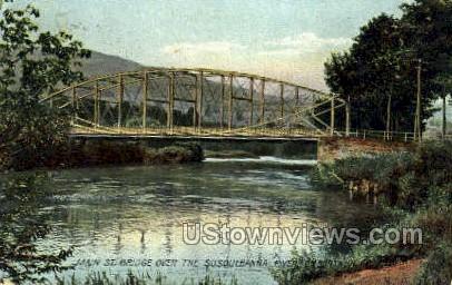 Main St. Bridge, Susquehanna River - Oneonta, New York NY Postcard