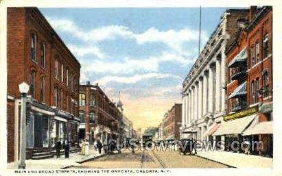 Main & Broad Streets - Oneonta, New York NY Postcard