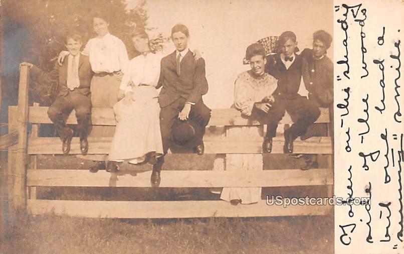 Group of People on Fence - Oneonta, New York NY Postcard