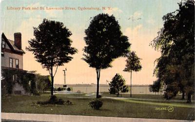 Library Park & St Lawrence River Ogdensburg, New York Postcard