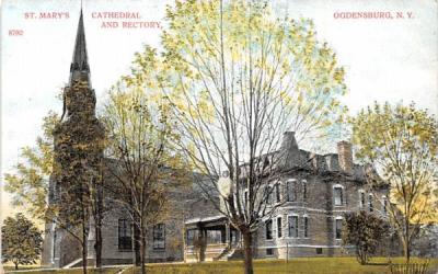 St. Mary's Cathedral & Rectory Ogdensburg, New York Postcard