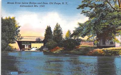 Moose River below Bridge & Dam Old Forge, New York Postcard
