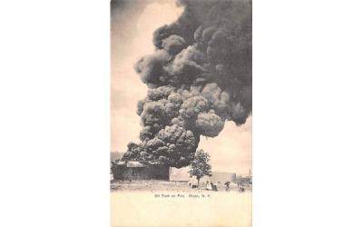 Oil Tank on Fire Olean, New York Postcard