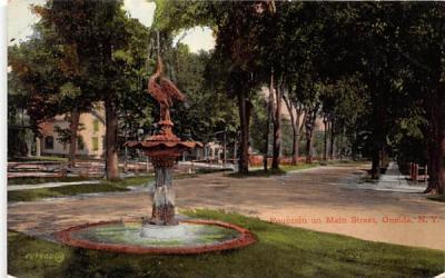 Fountain on Main Street Oneida, New York Postcard