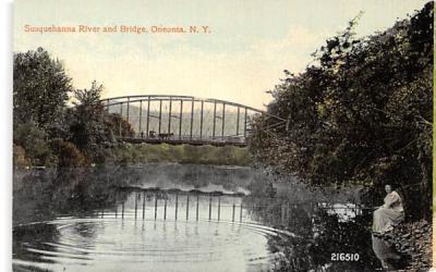 Susquehanna River & Bridge Oneonta, New York Postcard