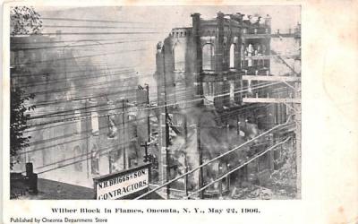 Wilber Block in Flames Oneonta, New York Postcard