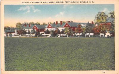 Soldiers' Barracks & Parade Ground Oswego, New York Postcard