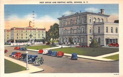 Post Office & Pontiac Hotel Oswego, New York Postcard