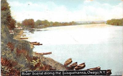 River Scene Owego, New York Postcard