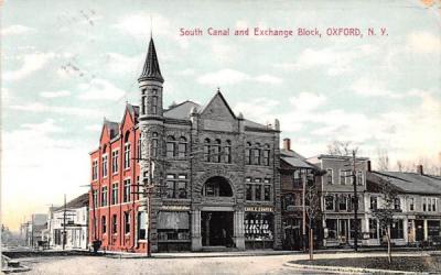 South Canal & Exchange Block Oxford, New York Postcard