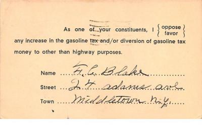 Gasoline Tax Port Jervis, New York Postcard