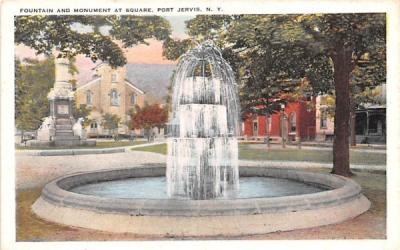 Fountain & Monument at Square Port Jervis, New York Postcard