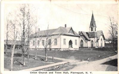 Union Church & Town Hall Pierrepont, New York Postcard