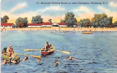 Municipal Bathing Beach Plattsburg, New York Postcard