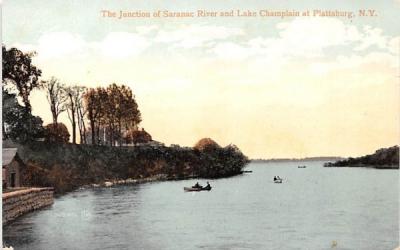 Junction of Saranac River Plattsburg, New York Postcard