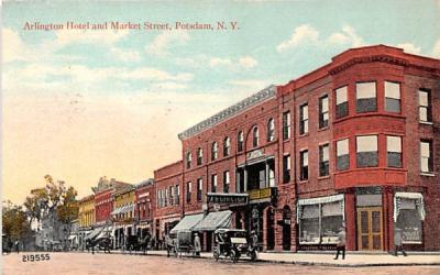 Arlington Hotel & Market Street Potsdam, New York Postcard