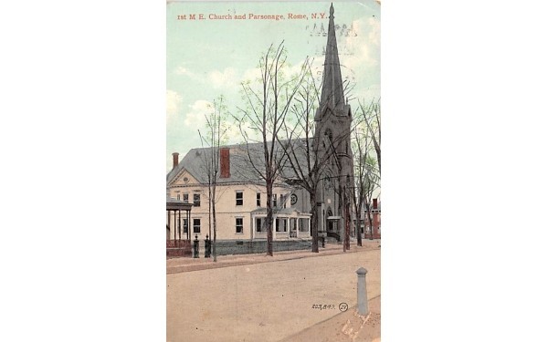 First ME Church & Parsonage Rome, New York Postcard